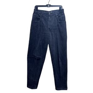 VTG ZENA JEANS 80s Washed Blk Denim 14 Baggy Tapered Leg High Rise Retro Cottage